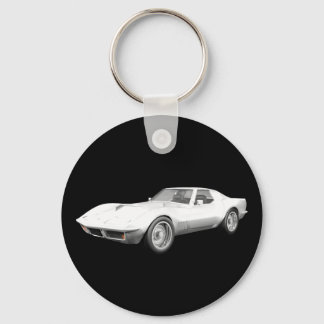 1970 Corvette Sports Car: White Finish Keychain