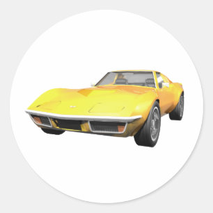 1970 Corvette Sports Car: Yellow Finish Classic Round Sticker