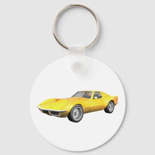 1970 Corvette Sports Car Yellow Finish Keychain