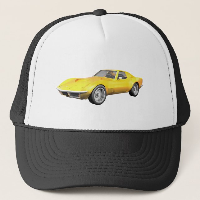 1970 Corvette Sports Car: Yellow Finish Trucker Hat (Front)