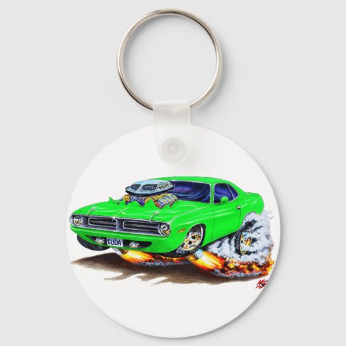 1970 Cuda Green Car Keychain
