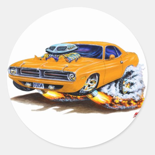 1970 Cuda Orange Car Classic Round Sticker
