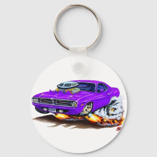 1970 Cuda Purple Car Keychain