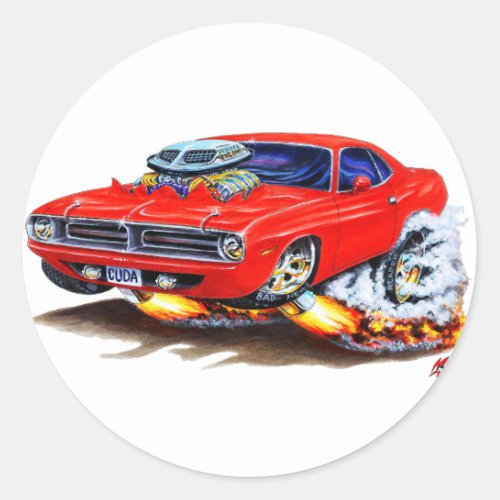 1970 Cuda Red Car Classic Round Sticker