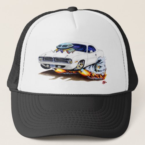 1970 Cuda White Car Trucker Hat