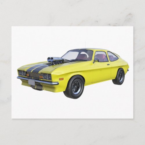 1970 Muscle Car Yellow with Black Stripe Postcard