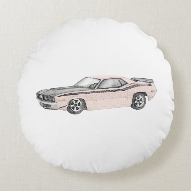 1970 Plymouth Barracuda Round Pillow (Front)