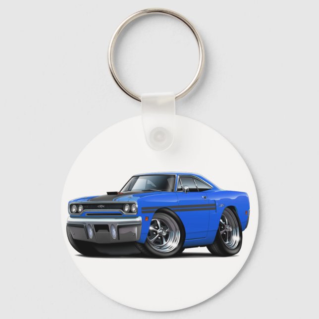 1970 Plymouth GTX Blue-Black Car Keychain (Front)