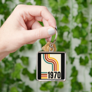 1970 Retro Stripe Vintage Poster Style Keychain