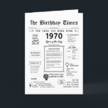 1970 The Year You Were Born Birthday Card<br><div class="desc">Journey back in time with our captivating 1970 birthday card! Overflowing with historical moments and thrilling facts, it's tailor-made for your special day. This birthday card is brimming with insights and snapshots of life during that era. From notable events like the disco fever, streaking craze, and the birth of video...</div>