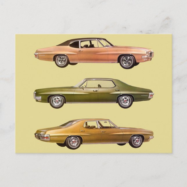 1970 three muscle cars postcard (Front)