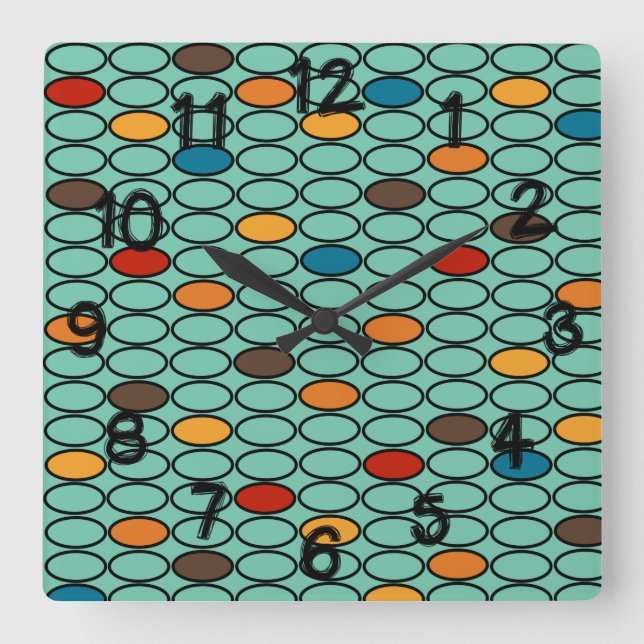 1970s Blue Ovals Square Wall Clock (Front)