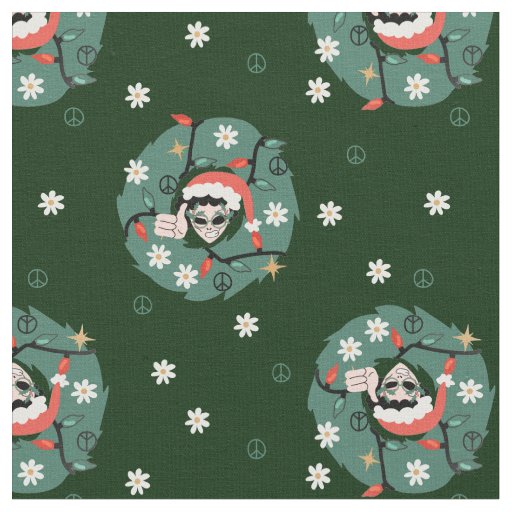 1970s christmas wreath santa alien  fabric