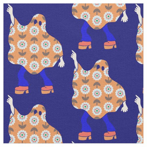 1970s disco halloween floral ghost fabric