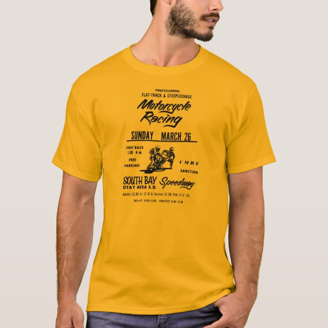 1970s Flat Track & Steeplechase Motorcycle Poster T-Shirt (Front)
