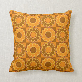 1970s flower power brown and orange retro throw pillow