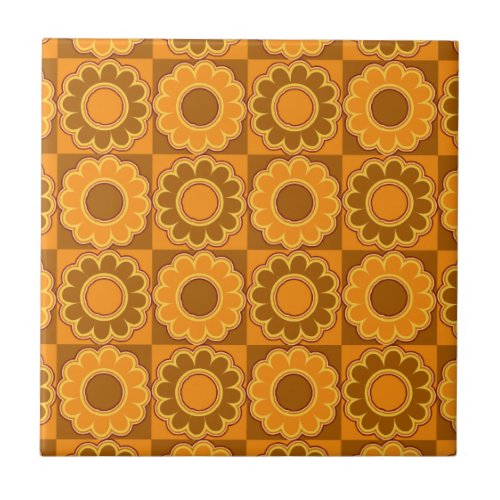 1970s flower power brown and orange retro tile