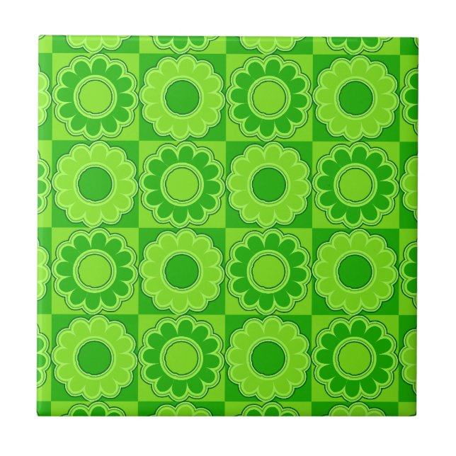 1970s flower power green retro tile (Front)