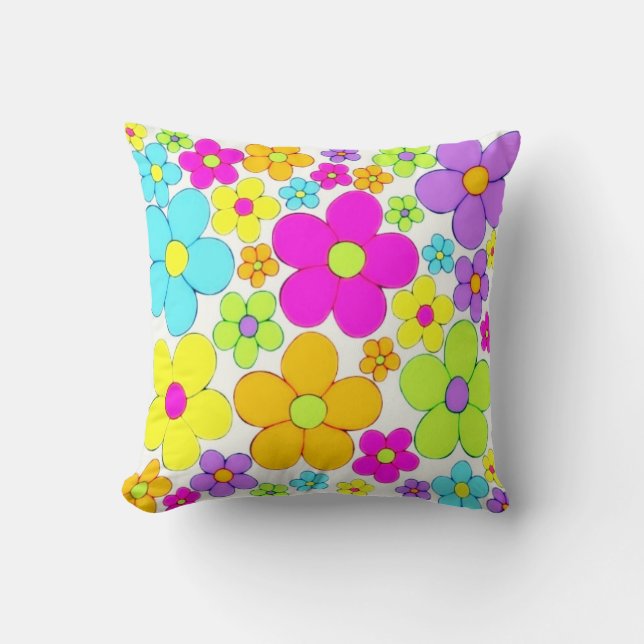 1970's Flower Style Throw Pillow (Front)