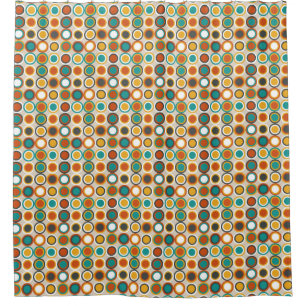 1970s Funky Circles Pattern Orange Brown Teal Shower Curtain