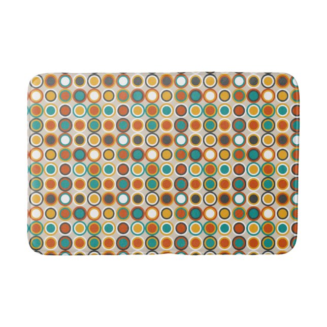 1970s Funky Orange Brown Teal Circles Pattern Bath Mat (Front)