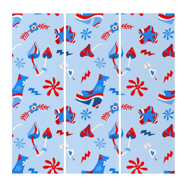1970s groovy shoes mushrooms patriotic vintage  triptych (Front)