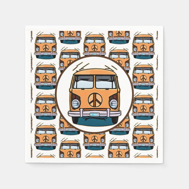 1970's Hippie Van Retro Vintage Style Birthday Napkins (Front)
