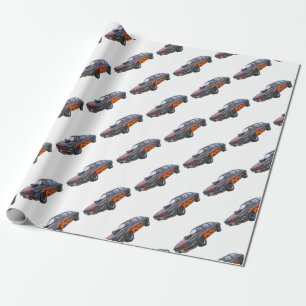 1970's Muscle Car with Orange Flame and Black Wrapping Paper