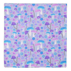 1970s Mushrooms Flowers Woodland Purple Lavender Duvet Cover at Zazzle