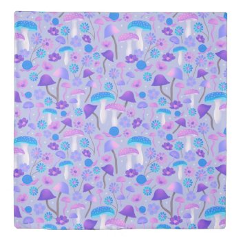 1970s Mushrooms Flowers Woodland Purple Lavender Duvet Cover by dulceevents at Zazzle
