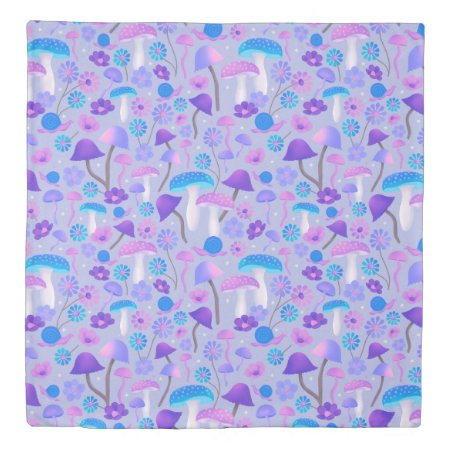 1970s Mushrooms Flowers Woodland Purple Lavender Duvet Cover
