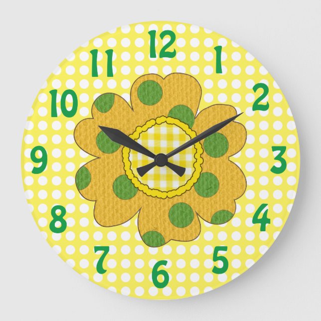 1970's Mustard Yellow Dotted Flower Large Clock (Front)