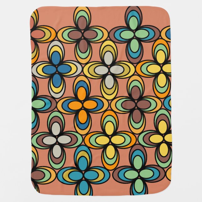 1970s Oval Flowers  Baby Blanket (Front)