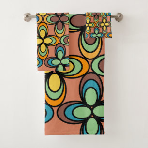 1970s Oval Flowers Bath Towel Set