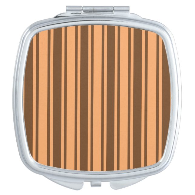 1970s retro brown candy stripes compact mirror (Front)