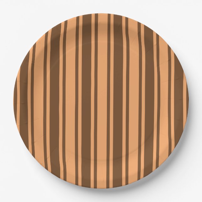 1970s retro brown candy stripes paper plates (Front)