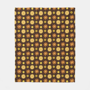 1970s Retro Brown Orange Yellow Floral Pattern Fleece Blanket