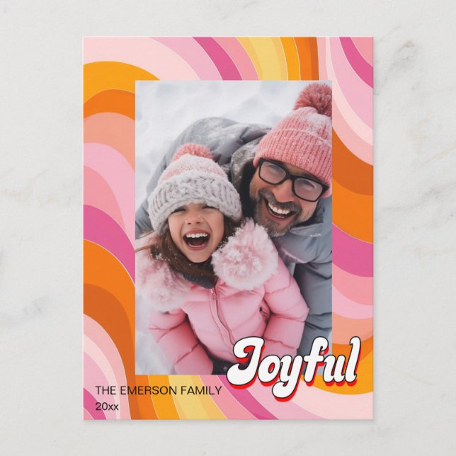 1970's Retro Christmas Pink Red Photo Holiday Postcard (Front)