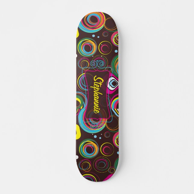 1970's Retro Circle Colorful Old School Skateboard Deck (Front)