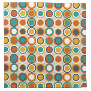 1970s Retro Circles Pattern Orange Brown Turquoise Cloth Napkin