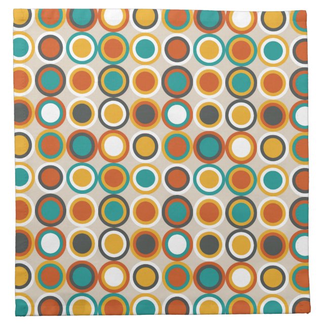 1970s Retro Circles Pattern Orange Brown Turquoise Cloth Napkin (Front)