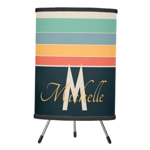 1970s retro color Stripes names  monogram initial Tripod Lamp