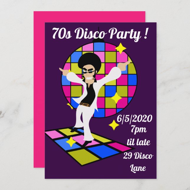 1970s retro disco theme dance party invitation (Front/Back)