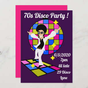 1970s retro disco theme dance party invitation