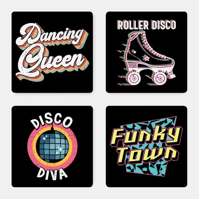 1970s retro era disco music mirror balls funky coaster set (Set)