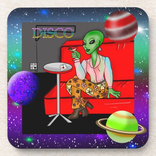 1970s Retro Extraterrestrial in Disco Lounge Beverage Coaster