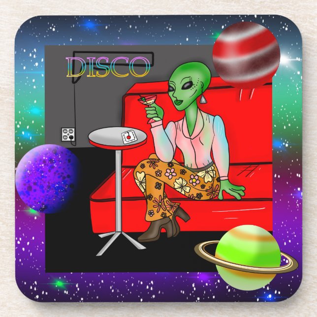 1970's Retro Extraterrestrial in Disco Lounge Beverage Coaster (Front)