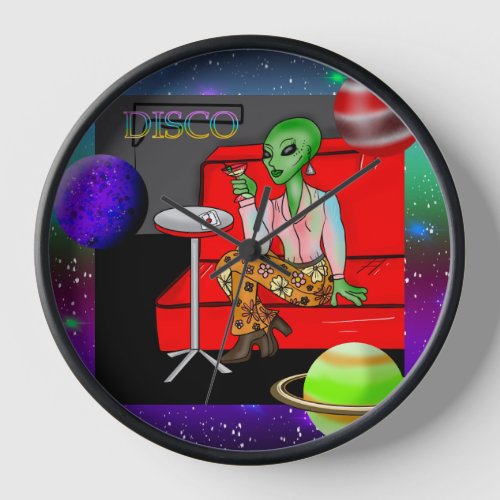 1970s Retro Extraterrestrial in Disco Lounge   Clock