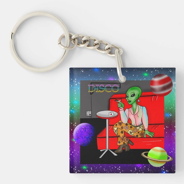 1970's Retro Extraterrestrial in Disco Lounge   Keychain (Front)