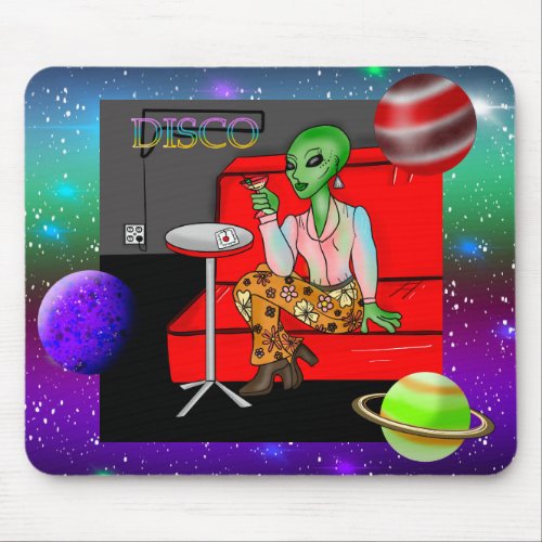 1970s Retro Extraterrestrial in Disco Lounge  Mouse Pad